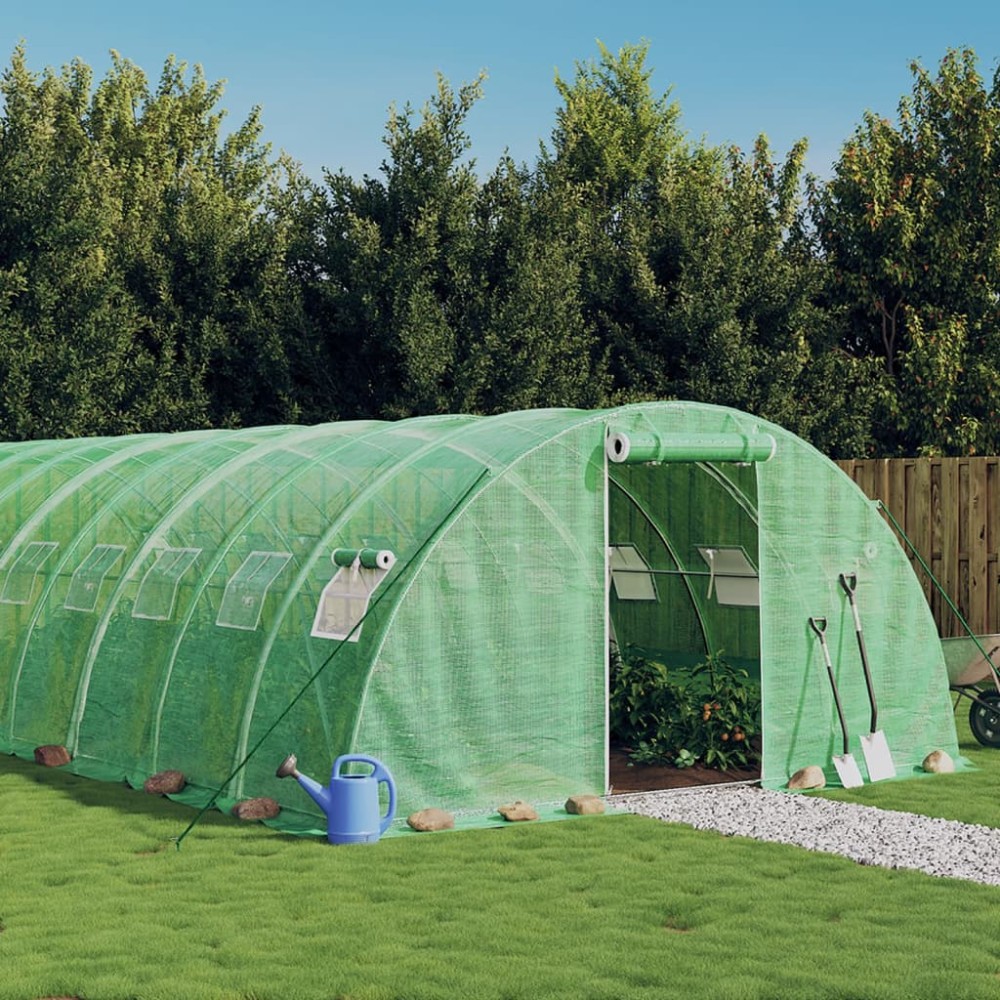 vidaXL Seră cu cadru din oțel, verde, 64 m², 16x4x2 m