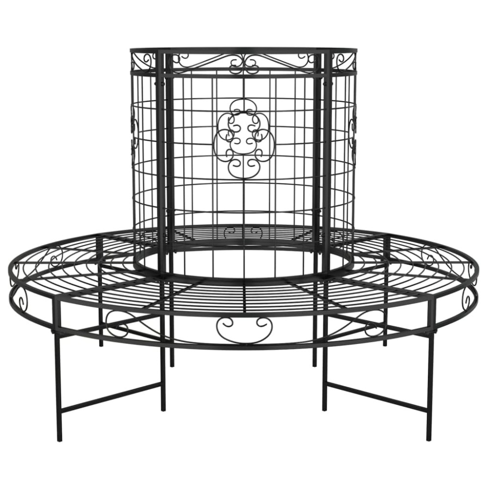 vidaXL Bancă circulară de copac, negru, Ø137 cm, oțel