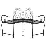 vidaXL Bancă circulară de copac, negru, 150 cm, oțel vidaXL Bancă circulară de copac, negru, 150 cm, oțel