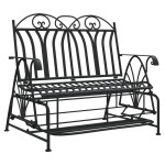 vidaXL Bancă glisantă cu 2 locuri, negru, 114 cm, oțel