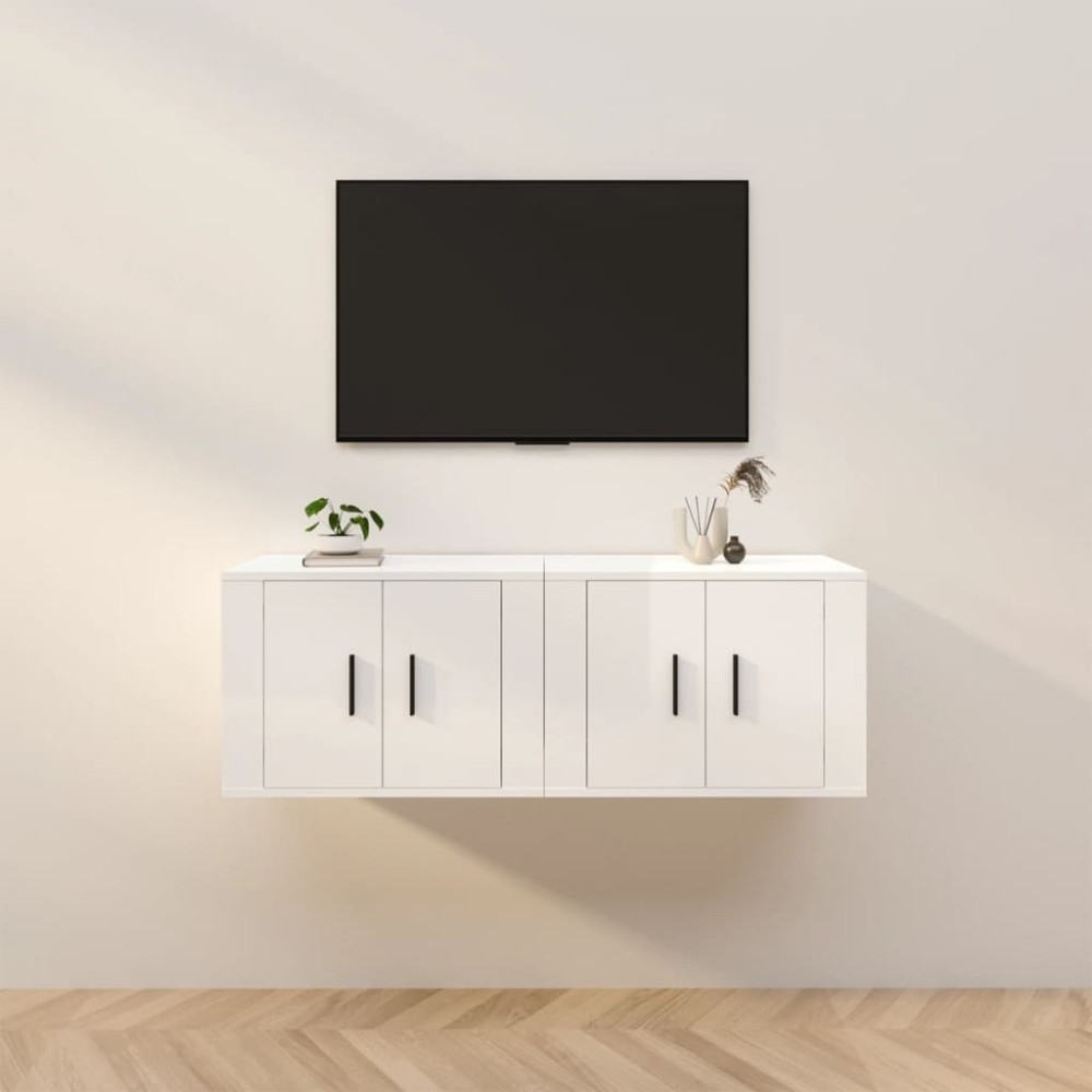 vidaXL Dulapuri TV montate perete 2 buc. alb extralucios 57x34,5x40 cm