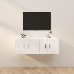 vidaXL Dulapuri TV montate perete 2 buc. alb extralucios 57x34,5x40 cm vidaXL Dulapuri TV montate perete 2 buc. alb extralucios 57x34,5x40 cm