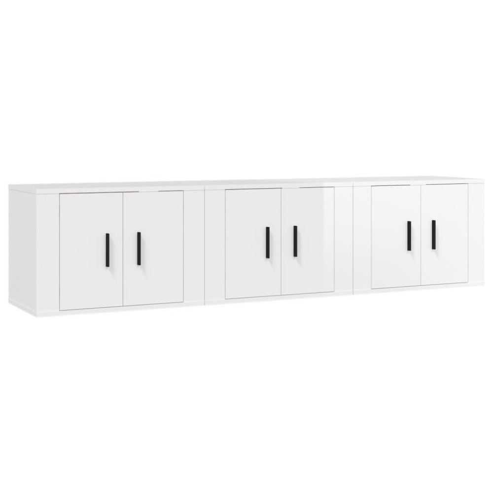 vidaXL Dulapuri TV montate perete 3 buc. alb extralucios 57x34,5x40 cm