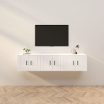 vidaXL Dulapuri TV montate perete 3 buc. alb extralucios 57x34,5x40 cm vidaXL Dulapuri TV montate perete 3 buc. alb extralucios 57x34,5x40 cm