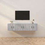 vidaXL Dulapuri TV montate pe perete, 3 buc., gri sonoma 57x34,5x40 cm vidaXL Dulapuri TV montate pe perete, 3 buc., gri sonoma 57x34,5x40 cm