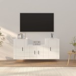vidaXL Set comodă TV, 3 piese, alb extralucios, lemn prelucrat vidaXL Set comodă TV, 3 piese, alb extralucios, lemn prelucrat