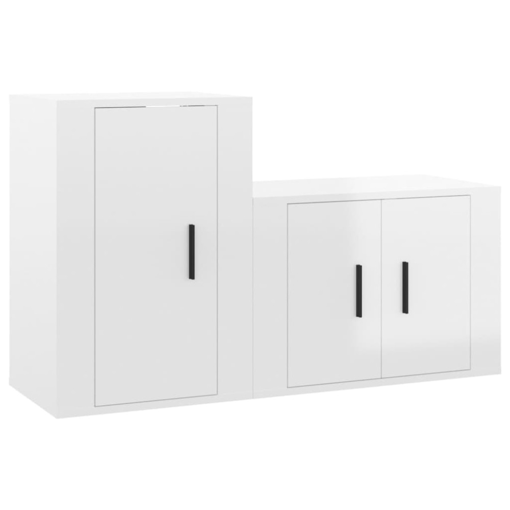 vidaXL Set dulap TV, 2 piese, alb extralucios, lemn prelucrat