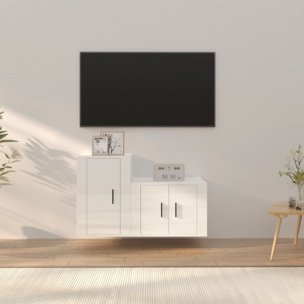 vidaXL Set dulap TV, 2 piese, alb extralucios, lemn prelucrat