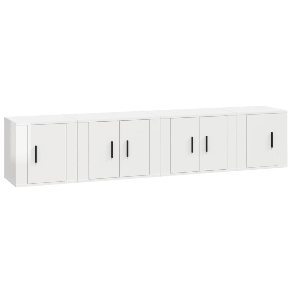 vidaXL Set dulap TV, 4 piese, alb extralucios, lemn prelucrat