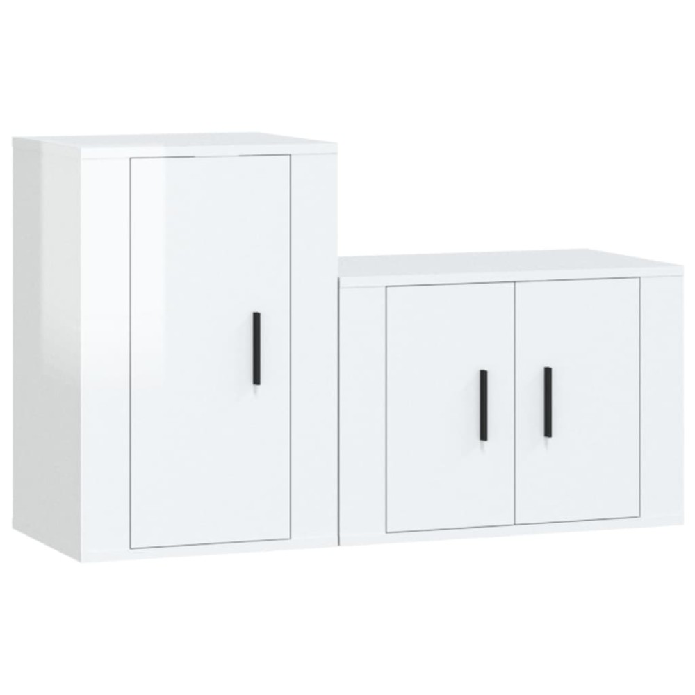 vidaXL Set dulap TV, 2 piese, alb extralucios, lemn prelucrat