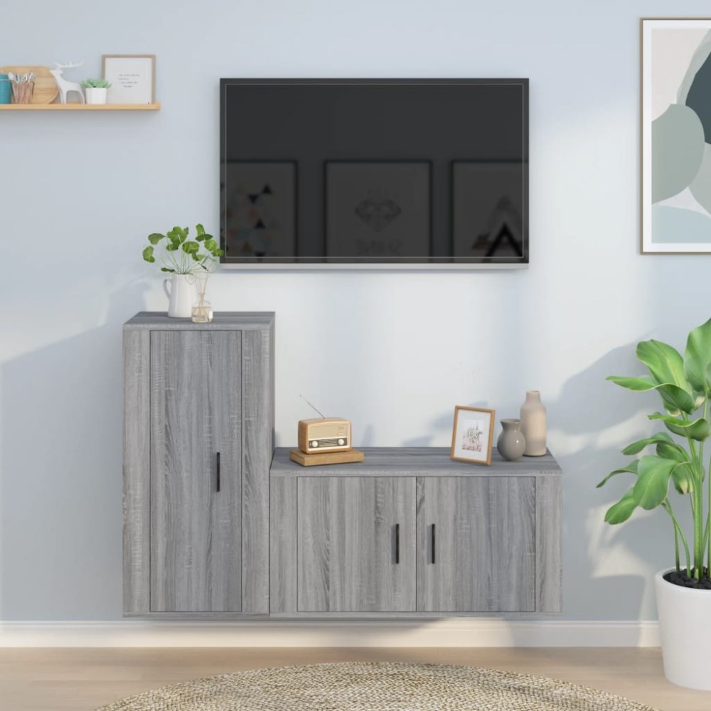 vidaXL Set dulapuri TV, 2 piese, gri sonoma, lemn prelucrat