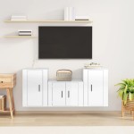 vidaXL Set comodă TV, 3 piese, alb extralucios, lemn prelucrat vidaXL Set comodă TV, 3 piese, alb extralucios, lemn prelucrat