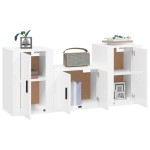 vidaXL Set comodă TV, 3 piese, alb extralucios, lemn prelucrat vidaXL Set comodă TV, 3 piese, alb extralucios, lemn prelucrat
