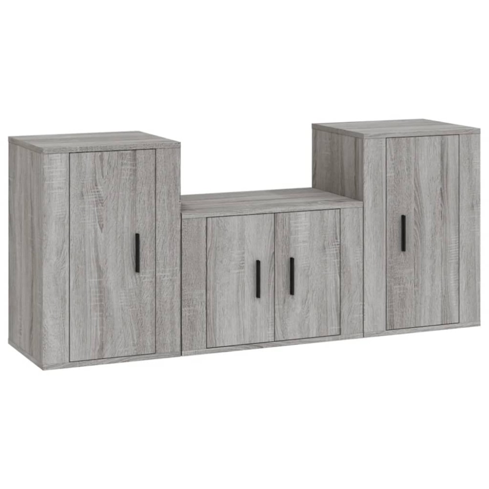 vidaXL Set dulap TV, 3 piese, gri sonoma, lemn prelucrat