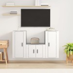 vidaXL Set comodă TV, 3 piese, alb, lemn prelucrat vidaXL Set comodă TV, 3 piese, alb, lemn prelucrat