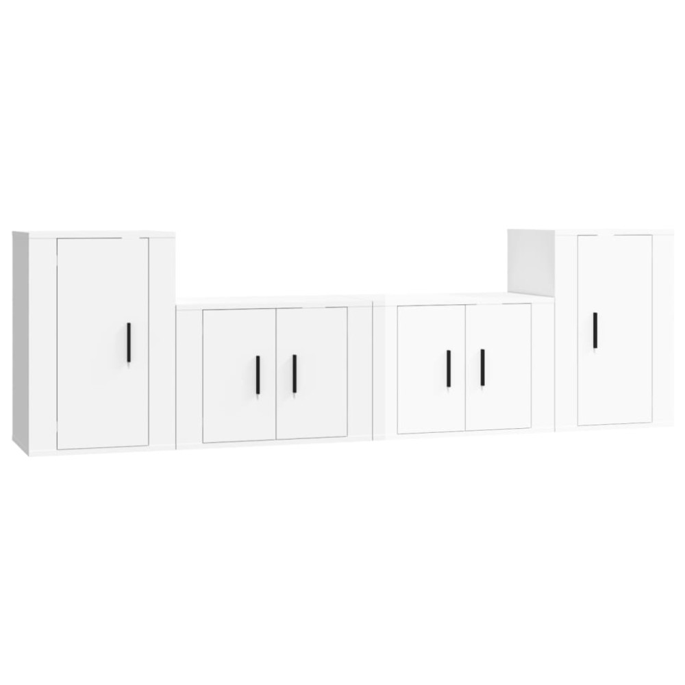 vidaXL Set dulap TV, 4 piese, alb extralucios, lemn prelucrat