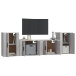 vidaXL Set dulapuri TV, 4 piese, gri sonoma, lemn prelucrat vidaXL Set dulapuri TV, 4 piese, gri sonoma, lemn prelucrat