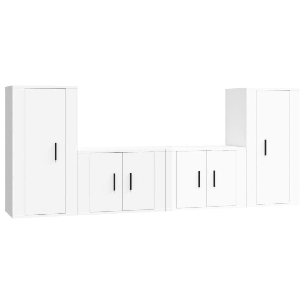 vidaXL Set dulap TV, 4 piese, alb extralucios, lemn prelucrat