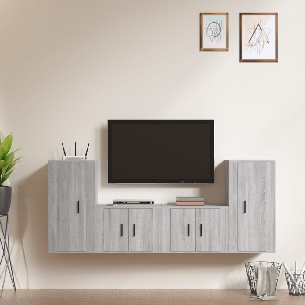 vidaXL Set dulapuri TV, 4 piese, gri sonoma, lemn prelucrat