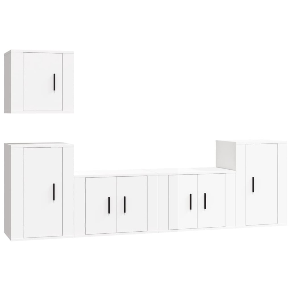 vidaXL Set dulap TV, 5 piese, alb extralucios, lemn prelucrat