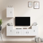 vidaXL Set dulap TV, 5 piese, alb extralucios, lemn prelucrat vidaXL Set dulap TV, 5 piese, alb extralucios, lemn prelucrat