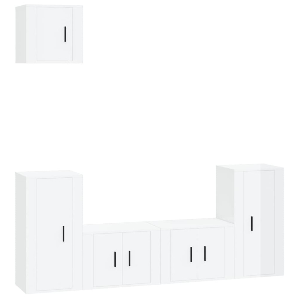 vidaXL Set dulap TV, 5 piese, alb extralucios, lemn prelucrat