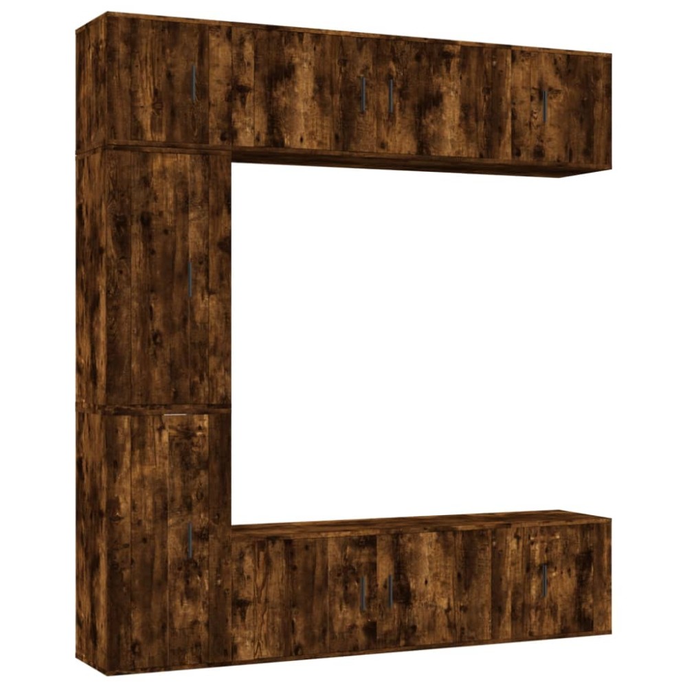 vidaXL Set comodă TV, 7 piese, stejar fumuriu, lemn compozit