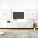 vidaXL Set dulap TV, 6 piese, alb, lemn prelucrat vidaXL Set dulap TV, 6 piese, alb, lemn prelucrat