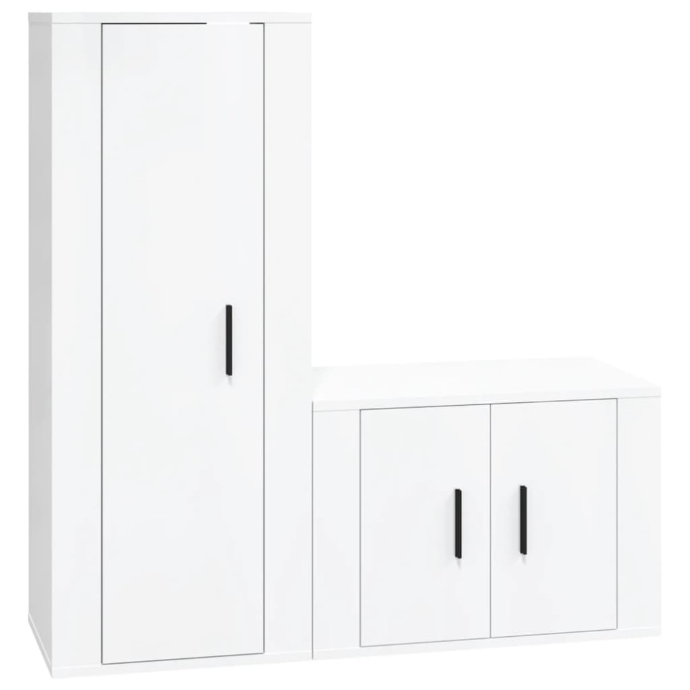 vidaXL Set dulap TV, 2 piese, alb extralucios, lemn prelucrat
