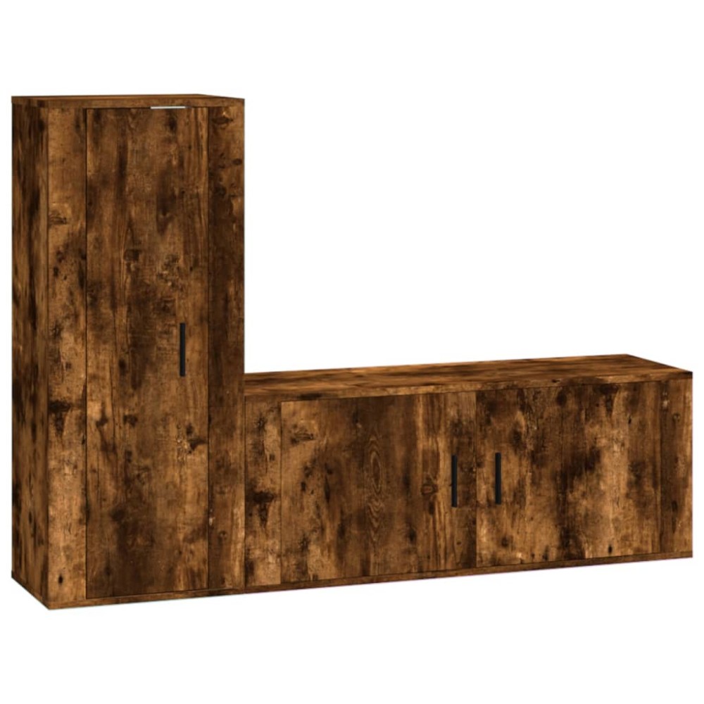 vidaXL Set dulapuri TV, 2 piese, stejar fumuriu, lemn prelucrat