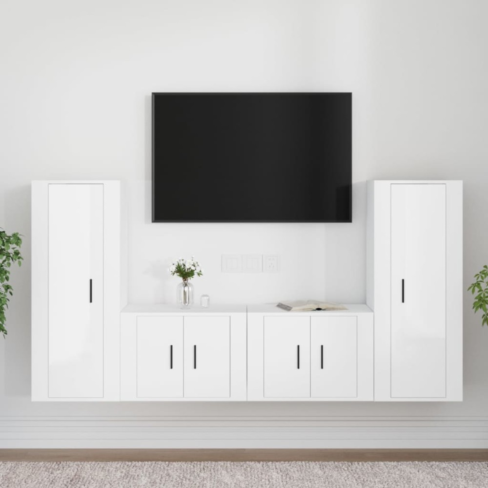 vidaXL Set dulap TV, 4 piese, alb extralucios, lemn prelucrat