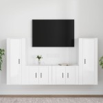 vidaXL Set dulap TV, 4 piese, alb extralucios, lemn prelucrat vidaXL Set dulap TV, 4 piese, alb extralucios, lemn prelucrat
