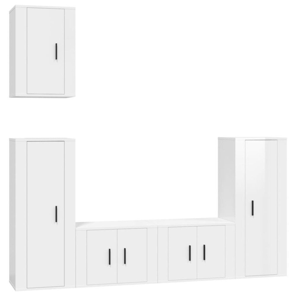 vidaXL Set dulap TV, 5 piese, alb extralucios, lemn prelucrat