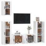 vidaXL Set dulap TV, 5 piese, alb extralucios, lemn prelucrat vidaXL Set dulap TV, 5 piese, alb extralucios, lemn prelucrat
