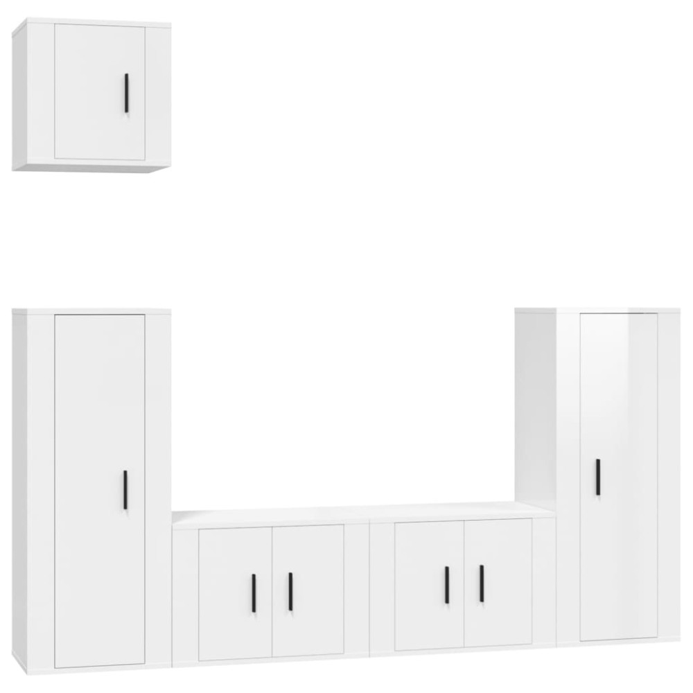 vidaXL Set dulap TV, 5 piese, alb extralucios, lemn prelucrat