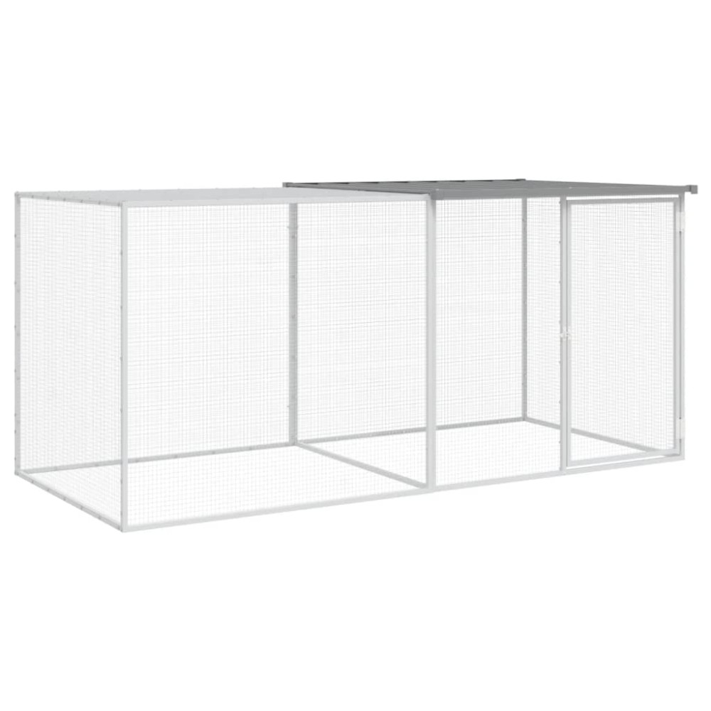 vidaXL Coteț pui cu acoperiș gri deschis 203x98x90 cm oțel galvanizat