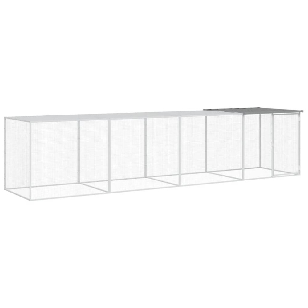 vidaXL Coteț pui cu acoperiș gri deschis 403x98x90 cm oțel galvanizat