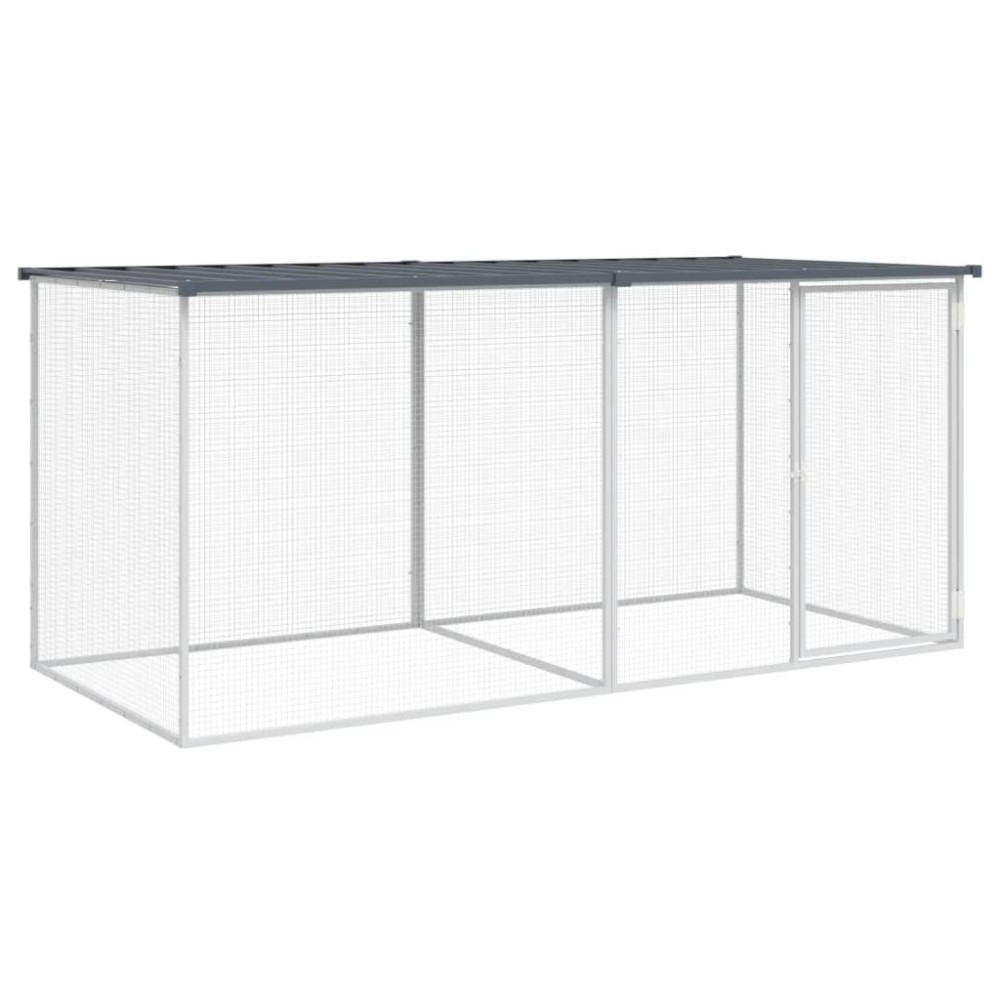 vidaXL Coteț pui cu acoperiș, antracit, 203x98x90 cm, oțel galvanizat