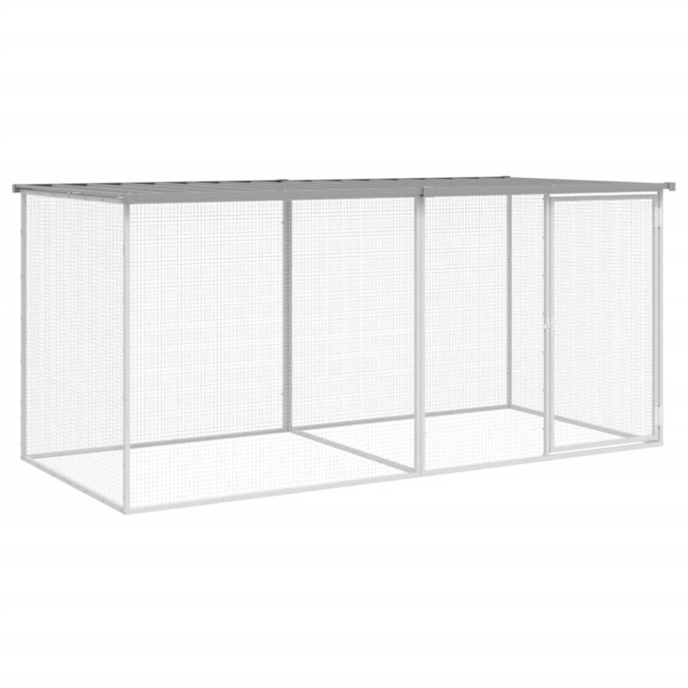 vidaXL Coteț pui cu acoperiș gri deschis 203x98x90 cm oțel galvanizat