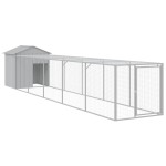 vidaXL Coteț pui cu incintă gri deschis 117x609x123 cm oțel galvanizat vidaXL Coteț pui cu incintă gri deschis 117x609x123 cm oțel galvanizat