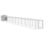 vidaXL Coteț pui cu incintă gri deschis 117x1221x123cm oțel galvanizat vidaXL Coteț pui cu incintă gri deschis 117x1221x123cm oțel galvanizat