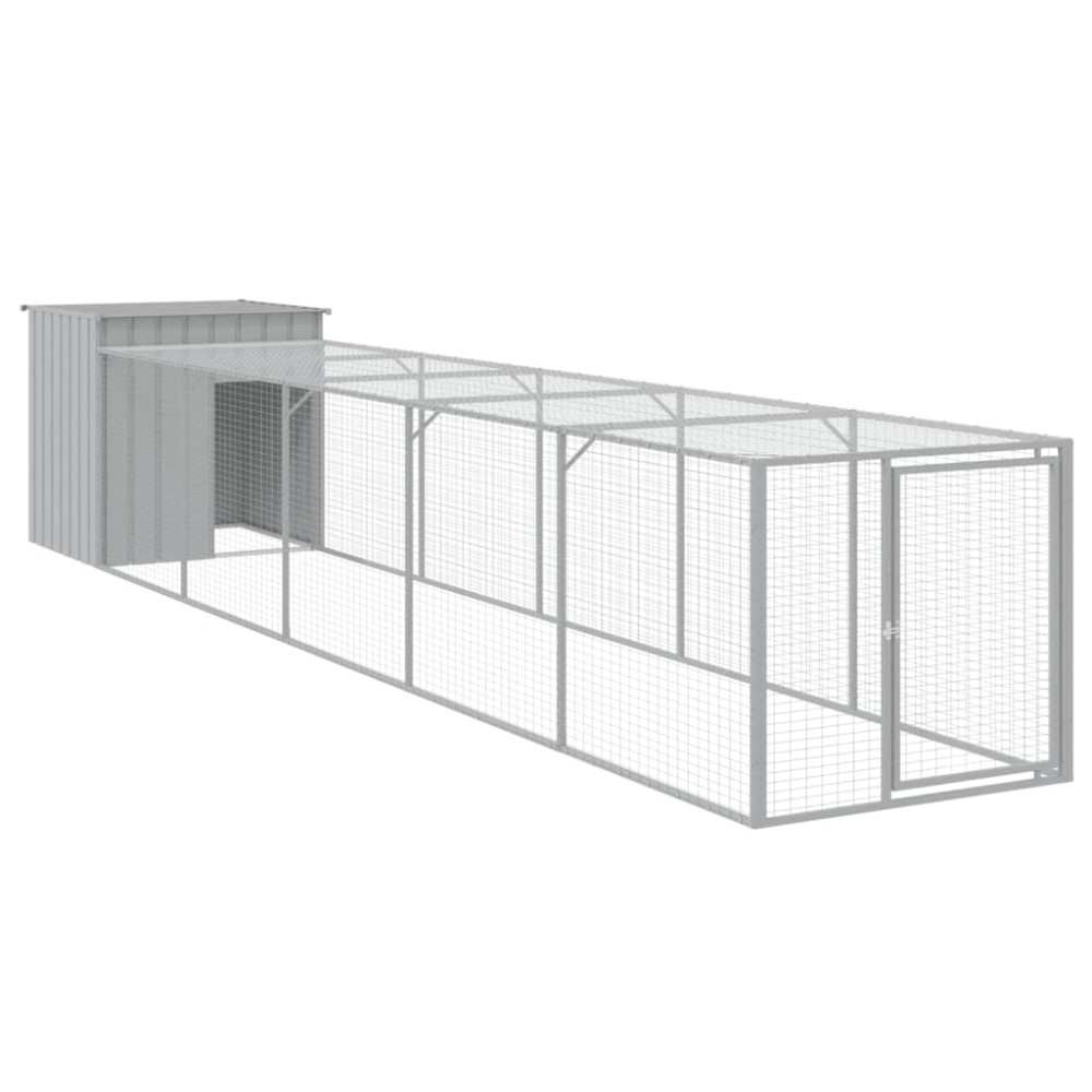 vidaXL Coteț pui cu incintă gri deschis 110x609x110 cm oțel galvanizat