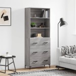 vidaXL Dulap înalt, gri sonoma, 69,5x34x180 cm, lemn compozit