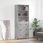 vidaXL Dulap înalt, gri beton, 69,5x34x180, lemn compozit
