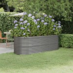 vidaXL Strat înălțat grădină gri 224x80x68cm oțel vopsit electrostatic vidaXL Strat înălțat grădină gri 224x80x68cm oțel vopsit electrostatic