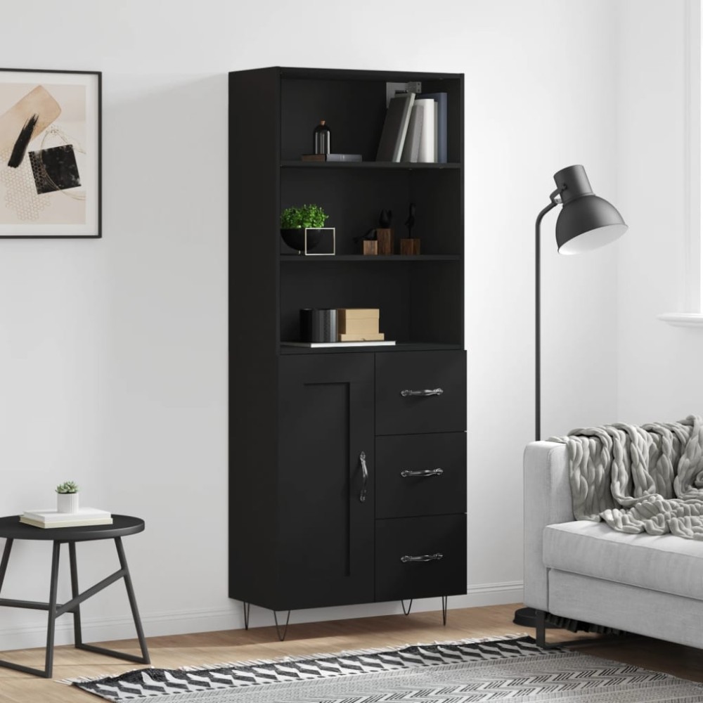 vidaXL Dulap înalt, negru, 69,5x34x180 cm, lemn compozit