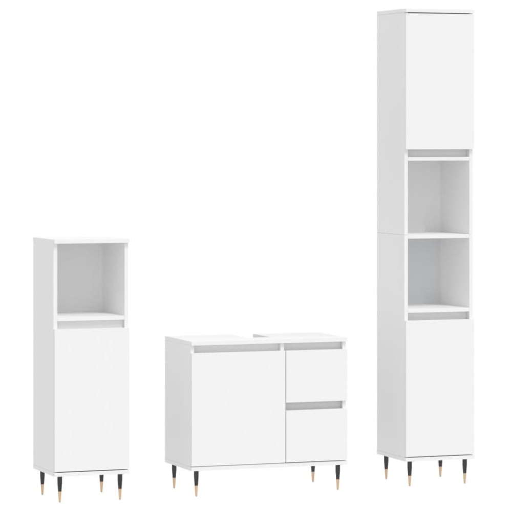 vidaXL Set mobilier de baie, 3 piese, alb, lemn compozit