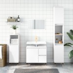 vidaXL Set mobilier de baie, 3 piese, alb, lemn compozit vidaXL Set mobilier de baie, 3 piese, alb, lemn compozit