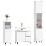 vidaXL Set mobilier de baie, 3 piese, alb, lemn compozit vidaXL Set mobilier de baie, 3 piese, alb, lemn compozit