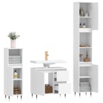 vidaXL Set mobilier de baie, 3 piese, alb, lemn compozit vidaXL Set mobilier de baie, 3 piese, alb, lemn compozit